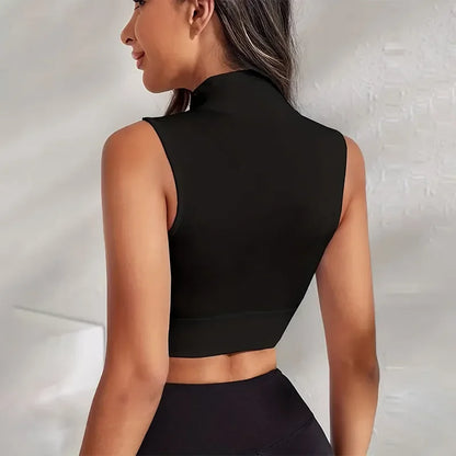 Black Zip-Up Performance Crop To